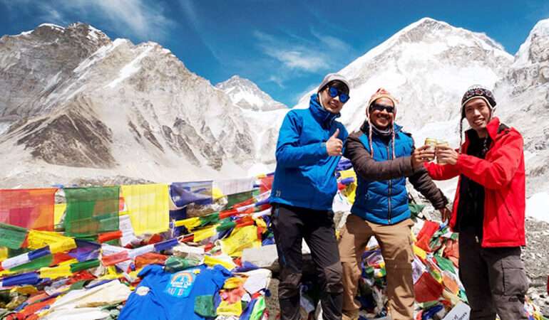 celebrating at Everest base camp